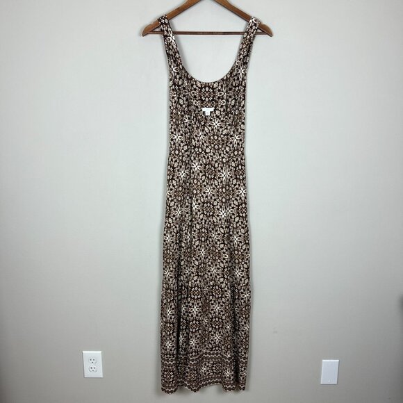 J Jill Maxi Dress Medium Brown Beige Sleeveless Floral Stretch Racerback Boho‎ M - Picture 11 of 14